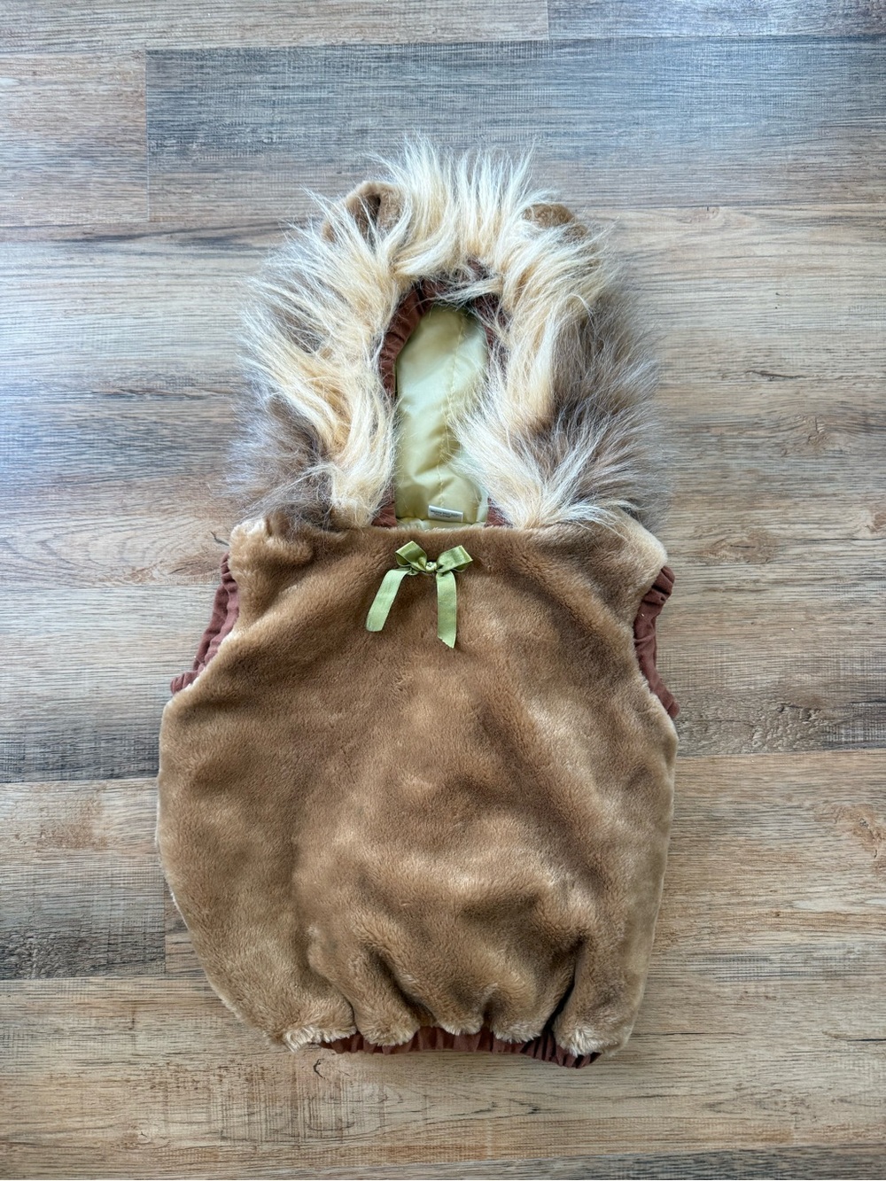 Brown Lion Faux Fur Hooded Kids Halloween Costume Vest with Fur Trim
